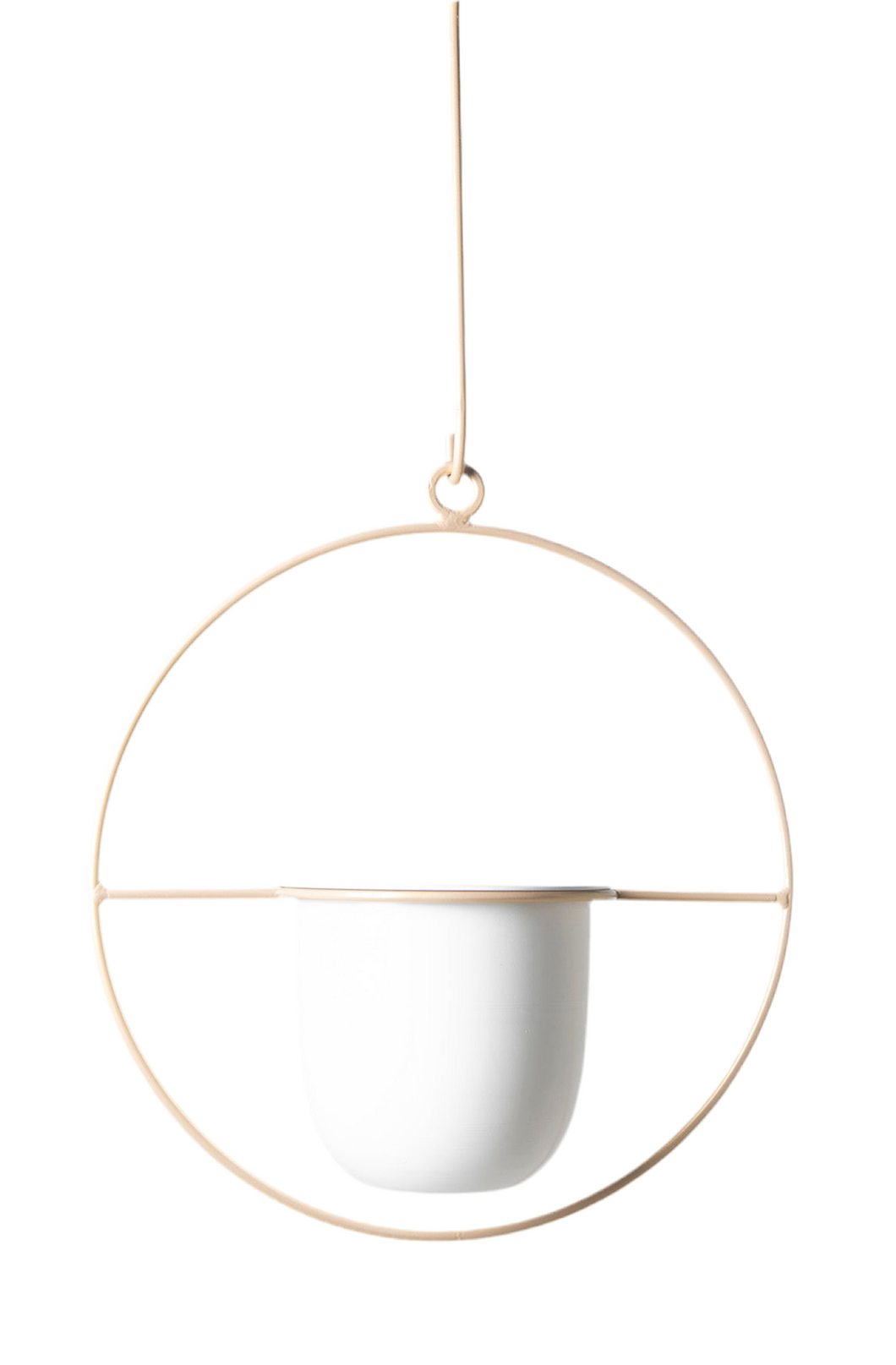 Colgante de techo dorado para plantas con macetero blanco