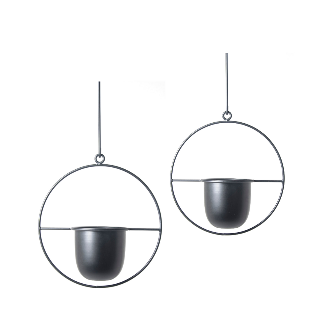 Doble Colgante negro + macetero aluminio negro